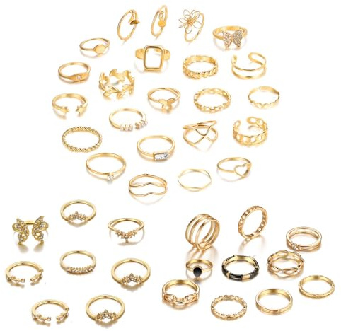 TTPSRY 41 Pezzi Anelli da Donna Retrò Anello Farfalla Nocche A Forma di Intagliate Impilabile Oro Anello in Varie Taglie Anelli Set