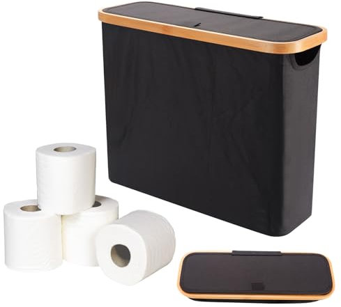 Cestino per Carta Igienica, Con Finestra Trasparente, Portarotolo Carta Igienica con Coperchio, Contenitore Carta Igienica Bagno per 12 Rotoli Carta, Organizer per Accessori da Bagno, Nero