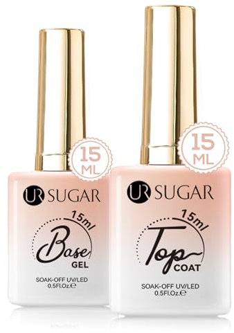 UR SUGAR Top und Base Coat Gel UV Set, 15ml x 2 Top C oat Gels U V No Wipe Unterlack und Überlack Nägel Gellack, Top Coat Nagellack Soak-Off UV/LED Gel für Starter Maniküre Nageldesign