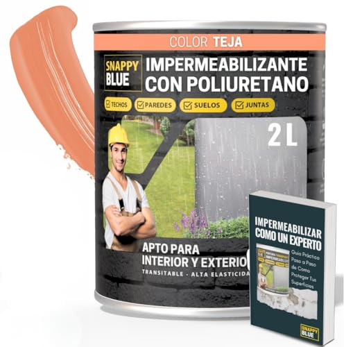 [2L] Revestimiento Sellador Impermeabilizante Híbrida con Poliuretano, Pintura Impermeable Definitivo Terrazas, Techos y Exteriores, Protección Fugas Goteras, Transparente + 3Colores (Teja, 2l)