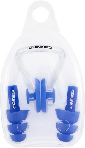 Cressi Aqua Kit Ear Plugs + Nose Clip Blue - Set de Tapones + Pinza Nasal para Adultos, Ideal para Evitar la Entrada de Agua Durante la Natación, Azul, Talla Única, Adultos
