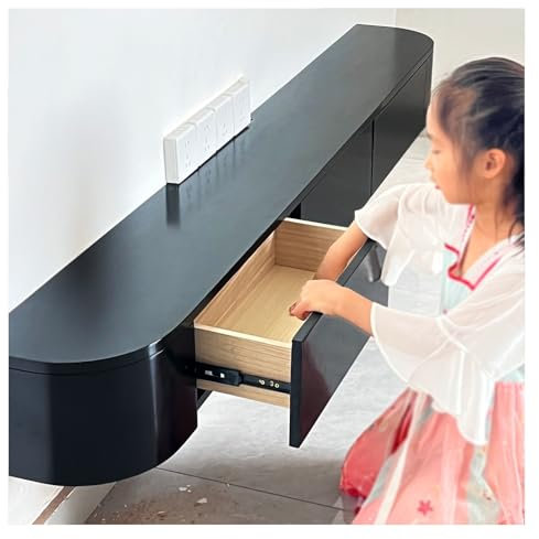 Generisch Wandmontierte TV-Schrank, Schwebende TV-Regale,Stehendes Oder Hängendes TV-Lowboard, Entertainment-Center,TV-Medienkonsole,Große TV-Stauraumbank Für Wohnzimmer Und Büro(Schwarz,2m)