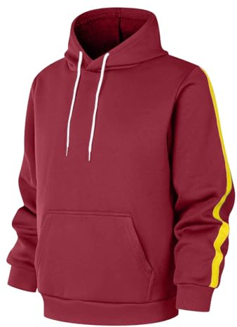 Ybing Hoodie Herren Oversized Modische Kapuzenpullover mit Gelb Strift Casual Sweatshirt mit Kapuze Locker Kapuzenpulli leichte Langarm Pullover Hoody Tops Streetwear Top, Vino, XXL