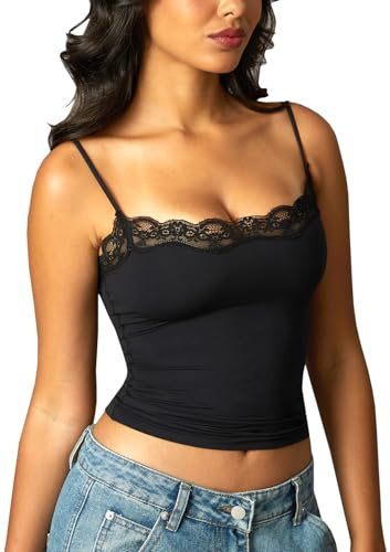 Navneet Camiseta de Tirantes Delgados de Encaje Sexy para Mujer | Camiseta Interior, Sin mangas, Cuello cuadrado, Top de Encaje, Camisole verano