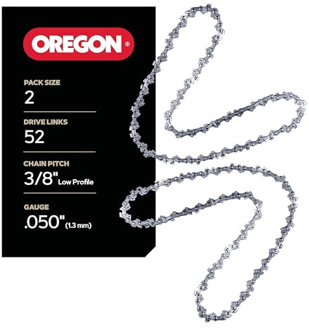 Oregon 2-Pack Chainsaw Chain 3/8 LP Pitch, .050 (1.3 mm) Gauge for 14 (35cm) Bar, 52 Drive Links – Low-kickback Replacement Saw Chain, Fits Earthwise, Echo, Greenworks, Homelite, Ryobi and more