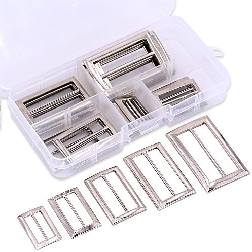 Swpeet 25 Pcs Assoreted Metall Tri-Glide Dias Schnallen Kit, Tri-Glide Dias Quadratische Ring Slide Justierer Schnallen Gurt Schnalle für Gürteltaschen DIY Zubehör ab 25mm 30mm 35mm 40mm 45mm