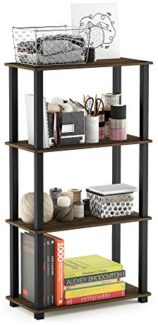 Furinno TURN-S-TUBE Storage Shelves, 4-Tier Book Shelf, Corner Shelf, Toolless Open Shelves, for Organization and Storage, Living Room, Garage, Home Office, Columbia Walnut