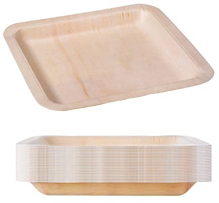 GRÄWE - Lot de 25 assiettes jetables en bois - Carrées - 21 x 21 cm