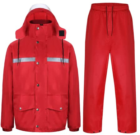 Yukirtiq Rain Suits for Men High Visibility Reflective Rainwear Waterproof Jacket and Pants Work Rain Suit, Red, L