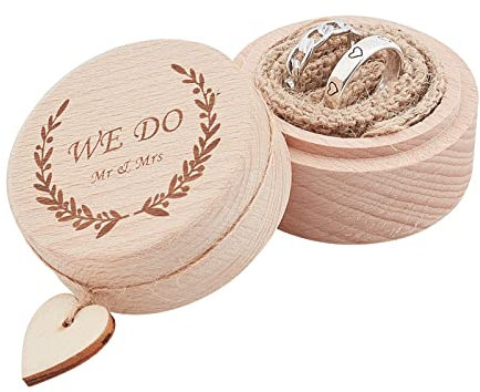 PH PandaHall Scatola Porta Anelli Piccola We Do'Doppio Anello Espositore con Linea Incisione Vintage Portagioie in Legno Portaoggetti per Matrimoni Anniversario Fidanzamento Spiaggia Estate, 5.3x4cm