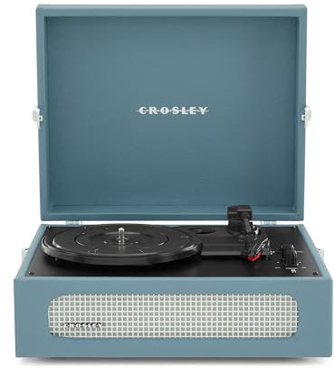 Crosley Voyager Portable Turntable - Bluetooth Record Player, 3-Speed Suitcase Vinyl Player, Home Turntables for Vinyl Records, Built in Stereo Speakers & Bluetooth Receiver, AUX Input, Washed Blue