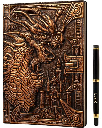 D&D Notizbuch – RPG Journal/Notebook mit 3D Bronze Drache Motiv im Kunstledereinband mit Stift. Notizbuch für Rollenspiele/Pen & Paper/DND Zubehör Fantasy-Geschenk Dungeons & Dragons Dungeon Master