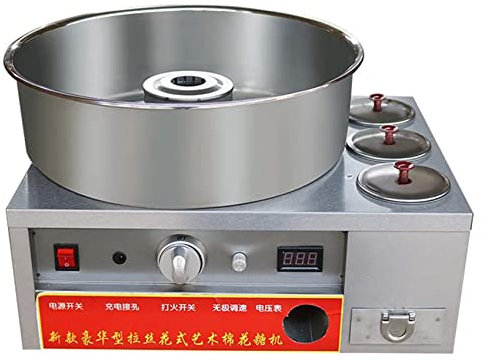 LMEIL Macchina per Zucchero Filato, Macchina per Zucchero Filato Commerciale con Riscaldamento a Gas, Macchina per Zucchero Filato Elettrica a Gas con Vassoio in Acciaio Inox per Compleanni, Feste