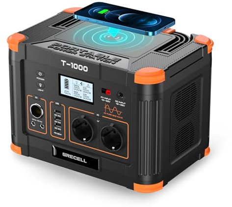 GRECELL Powerstation 1000W, 999Wh Solargenerator, Mobiler Stromspeicher mit AC/DC/USB, Power Station Solar für Camping, Outdoor, Notstrom Notfälle, (T-1000)