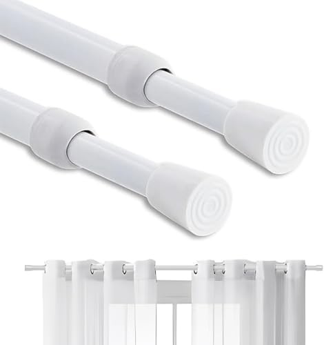 XOUDKE 2 Piezas Barra Cortinas Extensible Cortina Blanca no es Necesario Taladrar con Soporte para Cocina baño Armario y Ventana (30-50cm,Blanco)