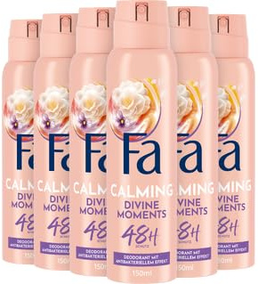 FA Deodorantspray Divine Moments (6 x 150 ml), deodorant med doften av vild kameliablomma, vegansk formel, stoppar bakterier, deodorantskydd utan aluminiumsalter