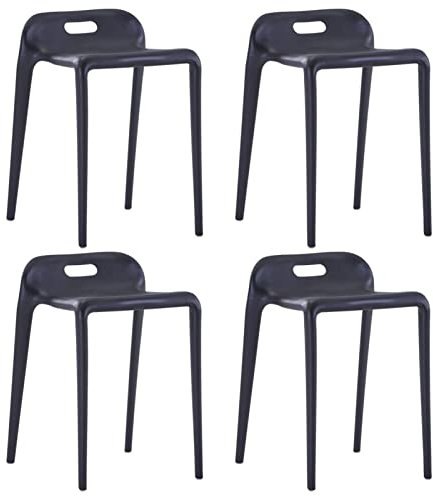 Homgoday Tabourets empilables 4 pièces noires en plastique, chaises d'extérieur, chaises de salle à manger pour jardin, meubles de jardin, meubles d'extérieur terrasse