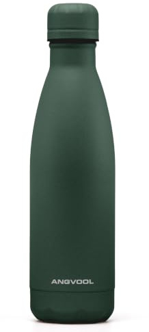 ANGVOOL Insulated Water Bottle, Stainless Steel Metal Thermal Flask for Hot and Cold Drinks, Leak Proof BPA Free Drinking Bottles for Kids or Adults (Hunter Green, 500ml)