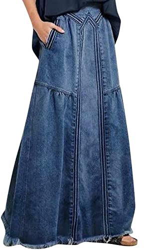 Falda larga deshilachada con bolsillos, falda larga de mezclilla, acampanada, talla grande, vestidos largos de verano, faldas elegantes, vestido largo de verano para mujer, falda kawaii, falda larga