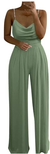 KBOPLEMQ Combinaison festive élégante pour femme - Été - Chic - Mariage - Longue tenue d'invité de mariage - Salopette légère - Jambes larges, O Vert., M