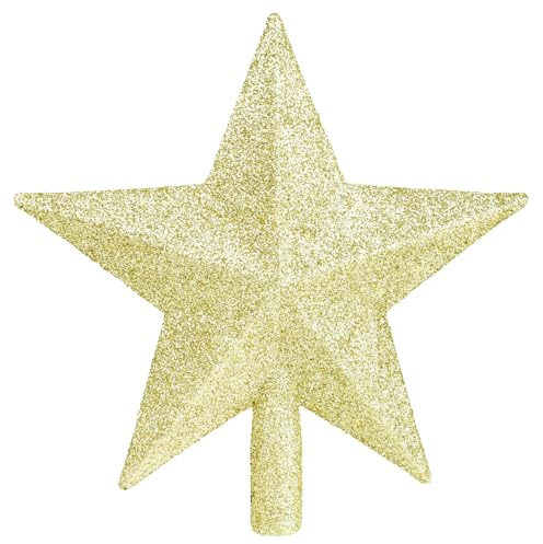 SULOLI 19cm Étoile Sapin Noël en Plastique, Étoile à Paillettes Topper d'arbre de Noël pour Décoration de Sapin de Noël (Or)