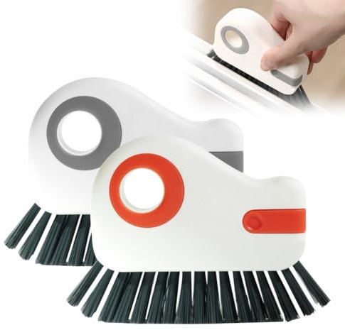 Cepillo de limpieza de ranuras 2 en 1 – Cepillo de limpieza de juntas con cerdas duras, cepillo limpiador de juntas para rieles de puertas correderas y ventanas, 2 unidades en un paquete gris y