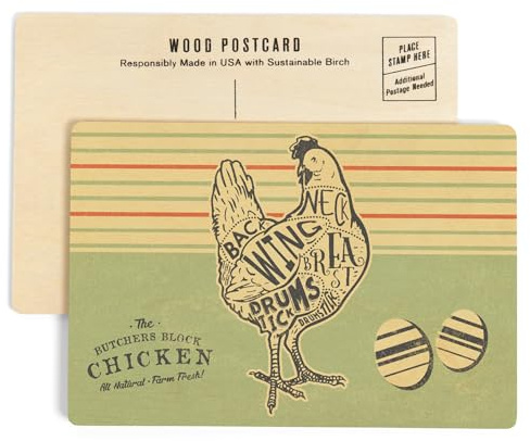 Chicken, Butchers Block Meat Cuts (4x6 Birch Wood Postcards, 2-Pack Stationary, Rustic Home Wall Decor)