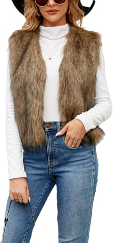 YILEEGOO Damen Kunstpelz Weste Fuzzy Ärmellos Open Front Outwear Winter Warm Kurze Flauschige Weste Jacke Mantel (Gelb, M), gelb, M