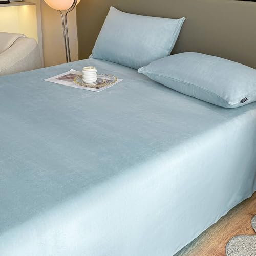 Homxi Betttuch Sommer,240 x 270 cm,Boxspringbetten mit Matratze Milch Samt Einfarbig Bettwäsche mit Hellblau