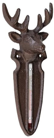 Cast Iron Stag Garden Thermometer 10x22.5x4.5cm Brown Rustic Animal Outdoor Wall Decoration