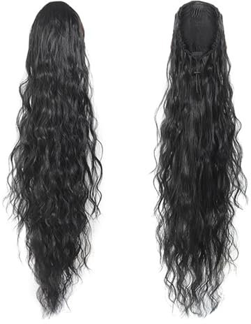 XFSRG Extension de Queue de Cheval pour Femmes Cordon de Serrage en Extension de Queue de Cheval Longue Bouclée Ondulée Extension de Cheveux Synthétique Postiche（Noir/66CM）
