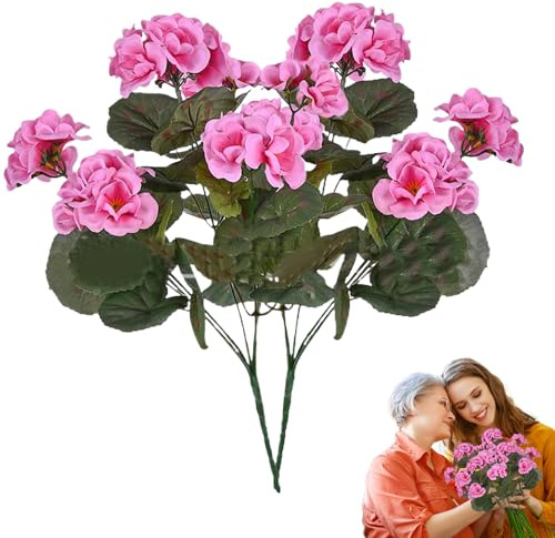 Flkiglm Konstgjorda pelargoner för utomhusbruk – set om 2 konstgjorda blommor rumsdekoration | blekningsbeständig vårdekoration för vardagsrum, terrass och trädgård