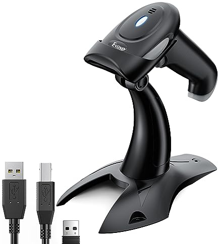 Lettore di codici a barre 2D Eyoyo, dispositivo 3-in-1 che supporta scanner Bluetooth, connessioni wireless 2.4G e USB cablate, compatibile con telefoni, tablet, laptop e PC.