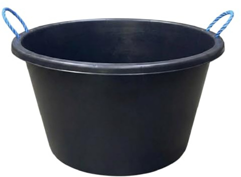 Eason Bros – 3 Pack 70L Extra Large Plastic Builder Buckets with Rope Handle – Strong, Durable Multi-Purpose Mixing Tubs for Home, Garden, Tools, Water Storage & Construction (Black)