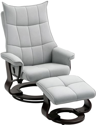 HOMCOM Relaxsessel mit Hocker, Drehbar Liegesessel mit Liegefunktion, Fernsehsessel mit hoher doppellagiger Rückenlehne, Samtoptik, für Schlafzimmer, Wohnzimmer, Grau
