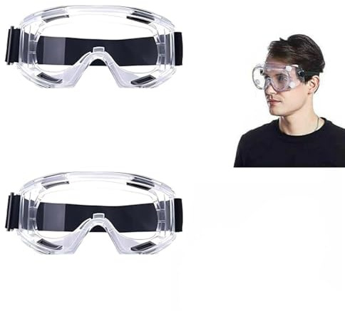 XinYangMao 2 Stück Schutzbrille Antibeschlag - Vollsichtschutzbrille mit UV-Schutz & Staubschutz - Verstellbares Kopfband, Brillentauglich - Für Labor, Baustelle, Werkstatt