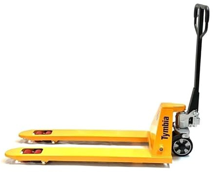Transpaleta Manual TYMBIA 2500kg de Capacidad, Horquillas 1150x540mm, Ruedas de Goma y Rodillos Dobles de Poliuretano (se Entrega con timón desmontado).