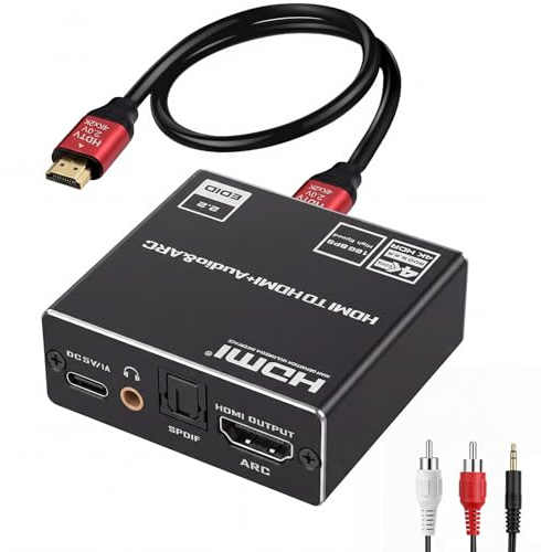 HDMI ARC ljudextraktor 4K 60 Hz HDMI-optisk adapter till 3,5 mm omvandlare splitter, 192 KHz DAC digital analog omvandlare, SPDIF TOSLINK optisk och 3,5 mm stereoljudutgång stöder LPCM 7,1/DTS/DSD