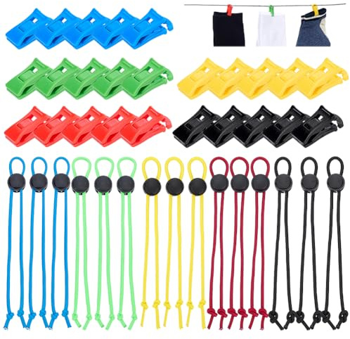 PH PandaHall 40 st strumpband med vindtäta klämmor set tvättrem strumpor klämmor set socklås rem dina strumpor tvätt organisera slipsklämmor för tvättmaskin och torktumlare (20 + 20 5 färger)