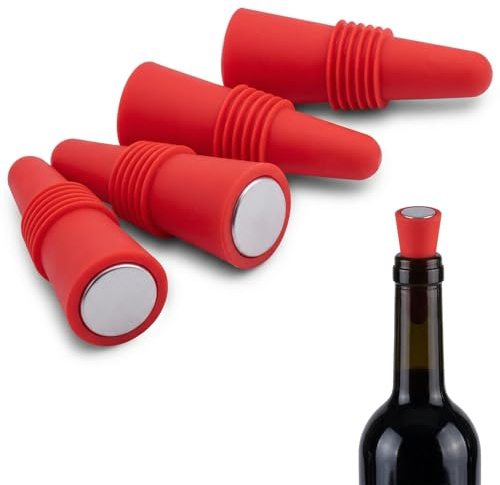 LYQNIHOB 4 Pcs Tapones Para Botellas De Vino, Tapón Reutilizable para Botellas de Vino espumoso, Tapones de Silicona para Botellas de Vino, para Cerveza, champán, Prosecco, Uso doméstico, Rojo