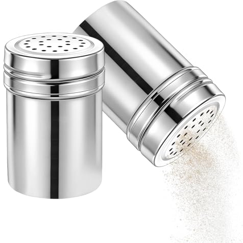 FINELYCR 2 Pièces Saupoudreuse Sucre Glace avec Couvercle, Saupoudreuse à Epices en Acier Inoxydable, 7,9 × 5,3 cm Bouteille D'assaisonnement en Acier Inoxydable, pour Pâtisserie, Décoration Desserts