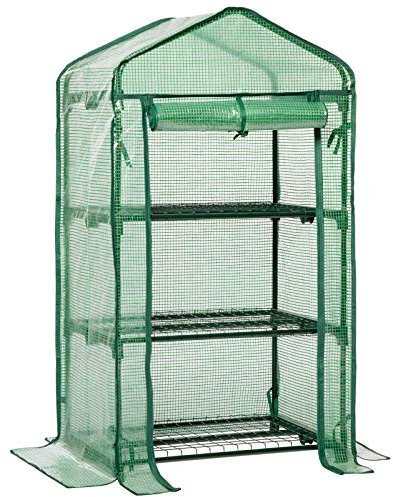 LARMNEE Gewächshaus Klein, Foliengewächshaus Balkon, Tomatengewächshaus Stabil, 3 Regale Treibhaus, 69 x 49 x 126 cm, Terrasse Anzuchthaus, PE Gitterfolie, Platzsparend, Garten, Grün EGN03GH02