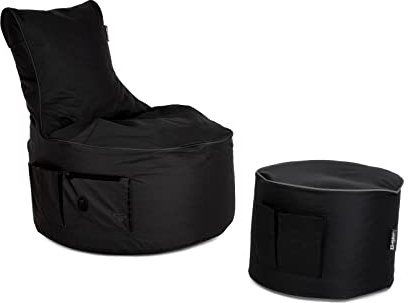 BuBiBag Maverick Gaming Sitzsack mit Hocker für Erwachsene und Kinder - mit Ausgang, Seitentaschen für Controller - Gamer Sitzsäcke für Indoor & Outdoor (anthrazit)
