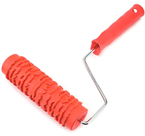 Utoolmart Home-Wand-Gummi-Farbroller, 175 mm, gemusterte Farbrolle für Wanddekoration, Rissmuster, Malwalze, EG045T Holzmaserung, Malwalze, mit rotem Kunststoffgriff, 1 Stück