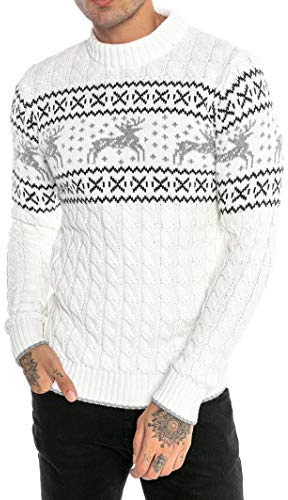 Redbridge Pull tricoté pour Homme Chandail norvégien à col Rond Slim Fit Plait Reindeer