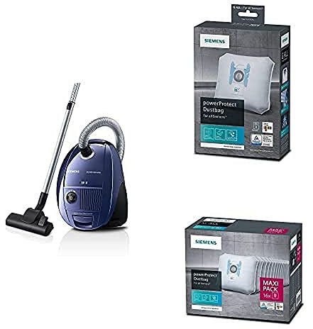 Siemens Staubsauger mit Beutel synchropower VS06A111, Bodenstaubsauger + 4X Staubsaugerbeutel PowerProtect Typ G All, VZ41FGALL + 16x Staubsaugerbeutel PowerProtect Typ G All, VZ16GALL