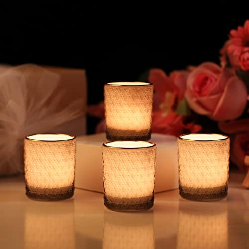 Belle Vous Pack de 12 Candelabros para Velas Gris 5 cm de Ancho x 6,4 cm de Alto - Portavelas Cristal para Decorar Bodas, Centro de Mesa - Porta Velas Regalos Aromaterapia, Adorno del Hogar