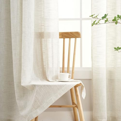 Treatmentex Visillos Salon, Cortinas Dormitorio y Salon 136x175cm, 2 Piezas Translúcidas Texturizadas Lino Beige con Ojales para Oficina, Comedor, Dormitorio​