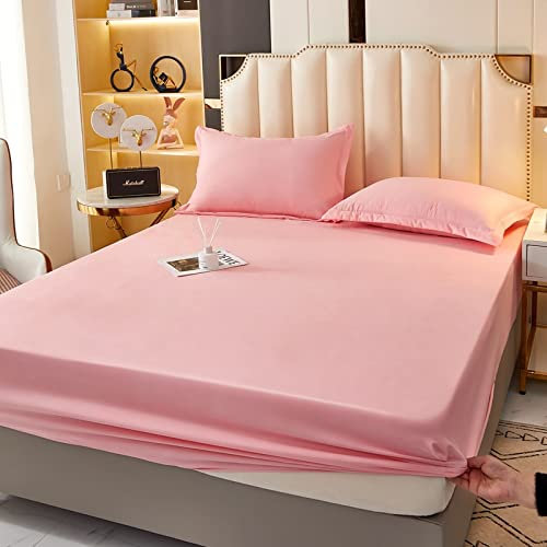 FCLDESHOP Tiefe Tasche Spannbettlaken,Dicker, gebürsteter, einfarbiger Matratzenschoner, Matratzenauflage für Schlafzimmer, Hotel, passend für 12/30 cm Tiefe Matratze, Hellrosa, 180 x 200 cm + 30 cm