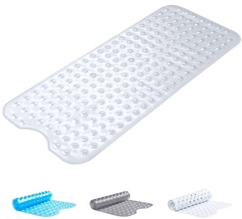 Oxford Homeware Shower Bath Mat Non Slip Anti Mould - Clear 70x38 cm Shower Mat for Bathtub and Bathroom with Drain Holes and Strong Suction Cups Machine Washable Bath Mats